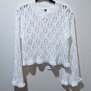 H&M Ruffle-Trimmed Pointelle Knit Sweater M